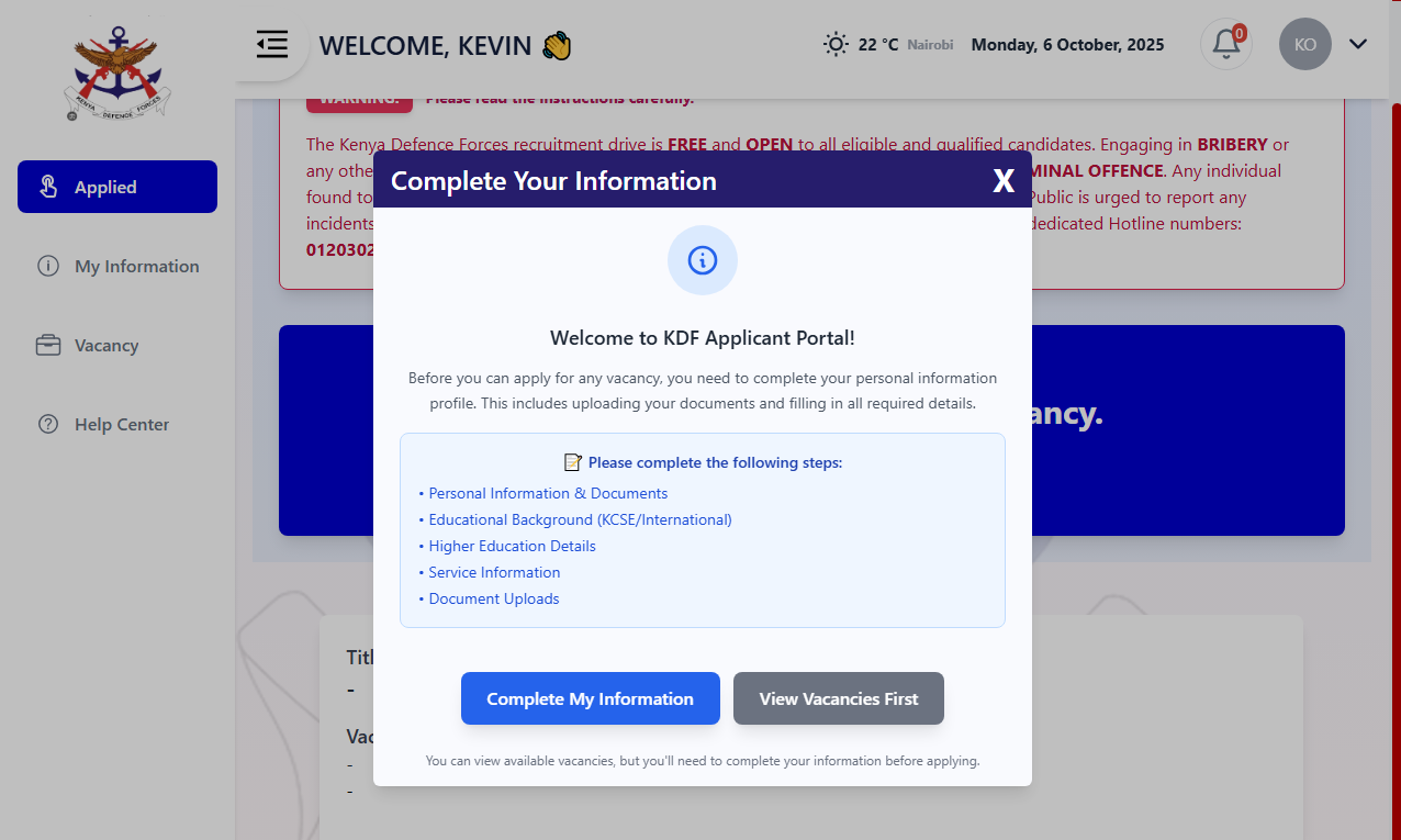 KDF Recruitment 2025 - recruit.mod.go.ke