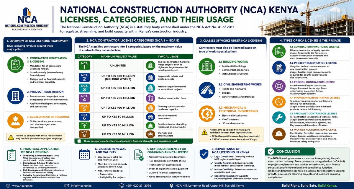 National Construction Authority (NCA) Kenya: Licenses, Categories, and Their Usage