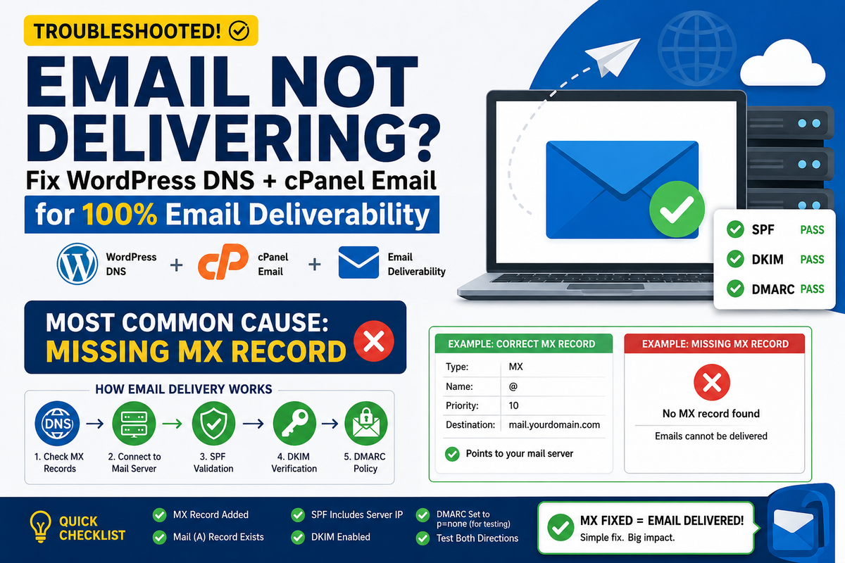 Troubleshooting WordPress DNS + cPanel Email Setup (MX, SPF, DKIM, DMARC)