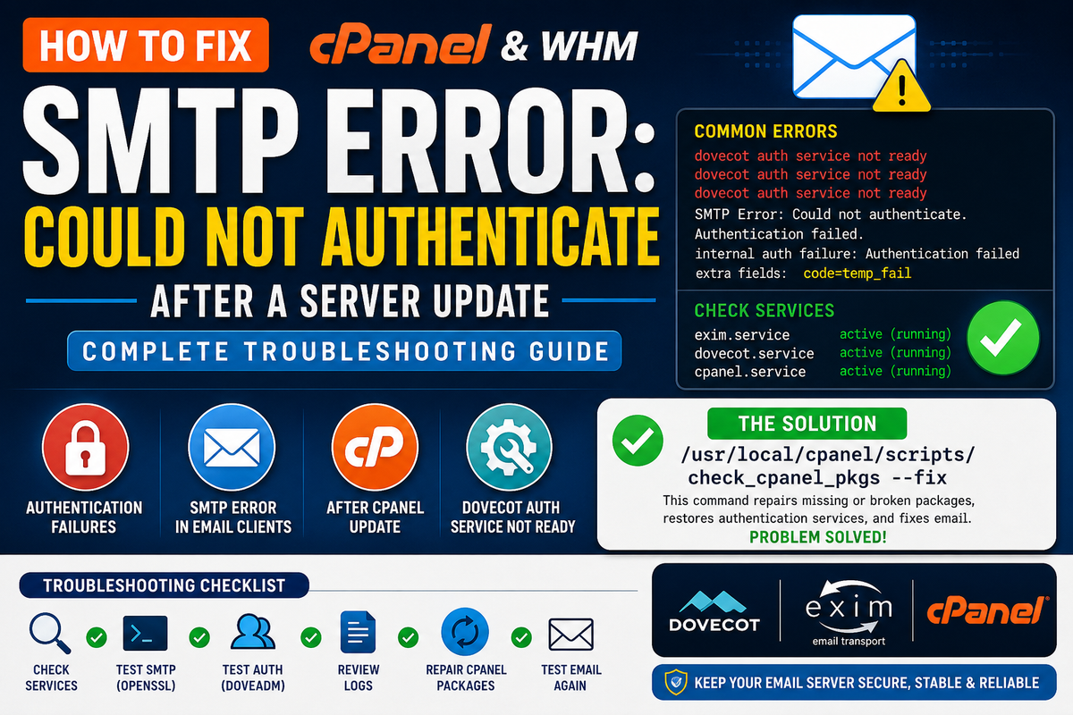How to Fix cPanel/WHM SMTP Authentication Error After an Update: "SMTP Error: Could Not Authenticate"
