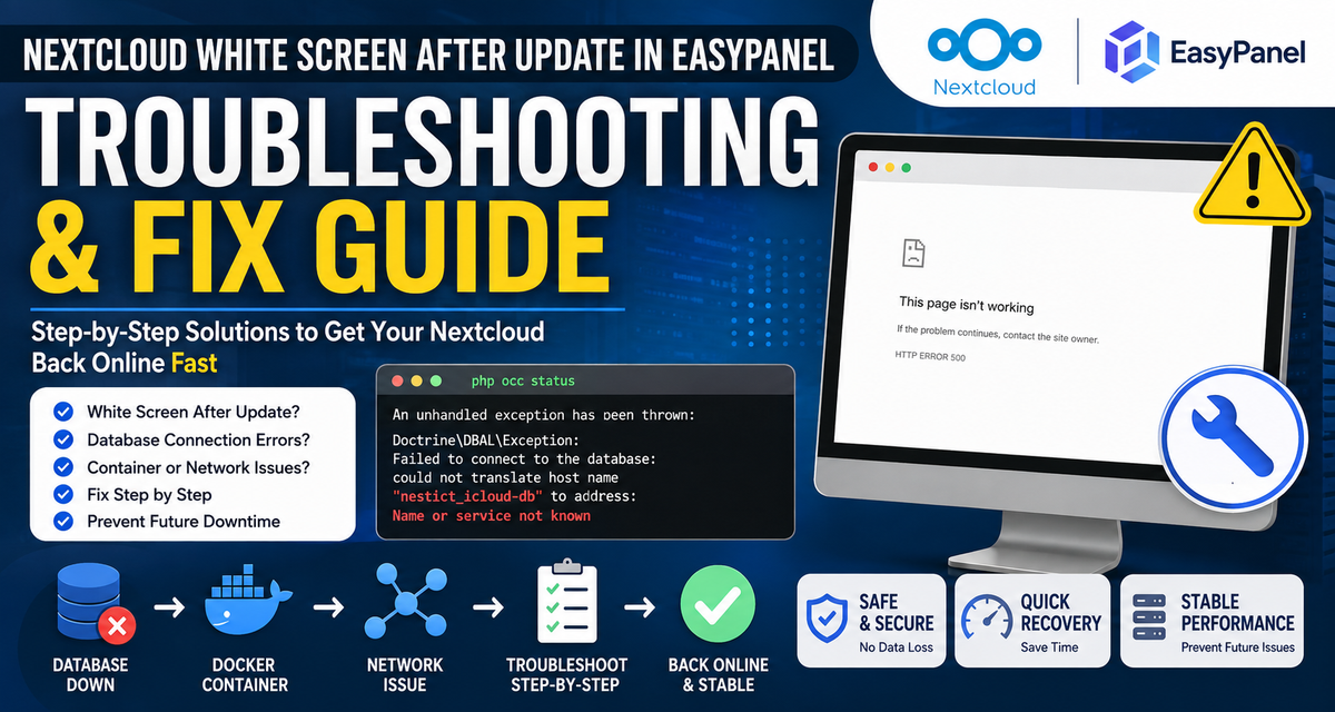 Nextcloud White Screen After Update in EasyPanel: Troubleshooting and Fix Guide