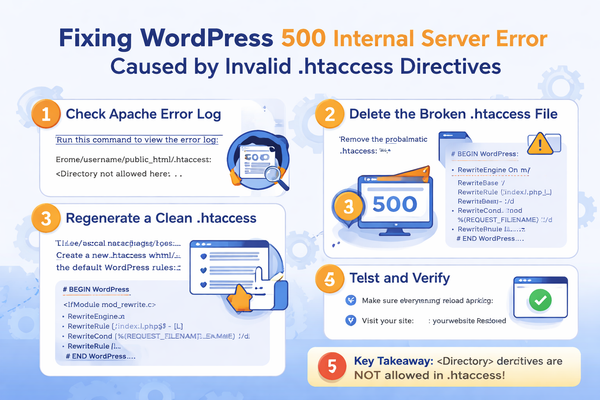 Resolving WordPress 500 Internal Server Error Caused by Invalid .htaccess Directives