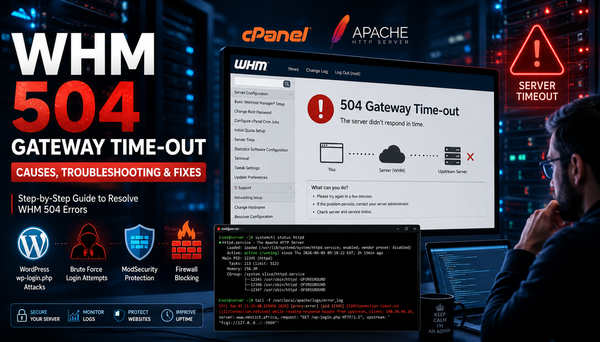 How to Fix 504 Gateway Time-out in WHM (Port 2087/2083) – Complete Troubleshooting Guide